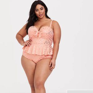 Peach and Rose Gold Mermaid Peplum Midkini swim